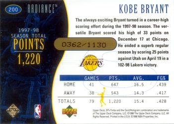 1998-99 SPx Finite - Radiance #200 Kobe Bryant Back