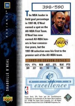 1998-99 SPx Finite - Radiance #205 Shaquille O'Neal Back