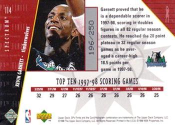 1998-99 SPx Finite - Spectrum #114 Kevin Garnett Back