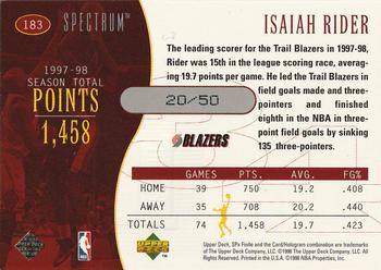 1998-99 SPx Finite - Spectrum #183 Isaiah Rider Back