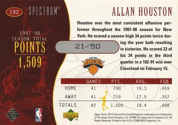 1998-99 SPx Finite - Spectrum #192 Allan Houston Back