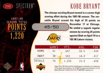1998-99 SPx Finite - Spectrum #200 Kobe Bryant Back