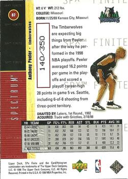 1998-99 SPx Finite - Spectrum #87 Anthony Peeler Back