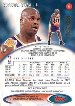 1998-99 Stadium Club - One of a Kind #71 Shaquille O'Neal Back