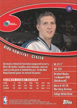 1998-99 Stadium Club - One of a Kind #109 Dirk Nowitzki Back