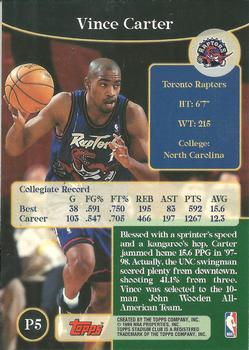 1998-99 Stadium Club - Prime Rookies Exchange #P5 Vince Carter Back
