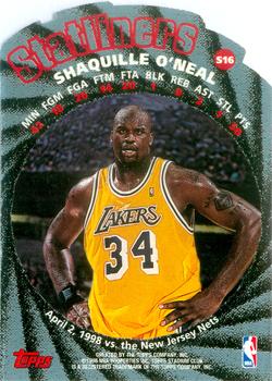 1998-99 Stadium Club - Statliners #S16 Shaquille O'Neal Back