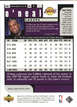 1998-99 UD Choice - Choice Reserve #68 Shaquille O'Neal Back