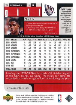 1998-99 UD Choice - Choice Reserve #91 Kendall Gill Back