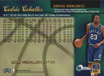 1998-99 Ultra - Gold Medallion #88G Cedric Ceballos Back