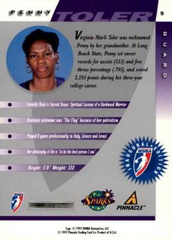 1997 Pinnacle Inside WNBA #9 Penny Toler Back
