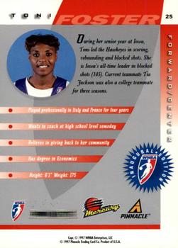 1997 Pinnacle Inside WNBA #25 Toni Foster Back