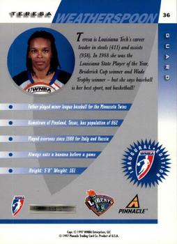 1997 Pinnacle Inside WNBA #36 Teresa Weatherspoon Back