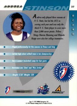 1997 Pinnacle Inside WNBA #37 Andrea Stinson Back