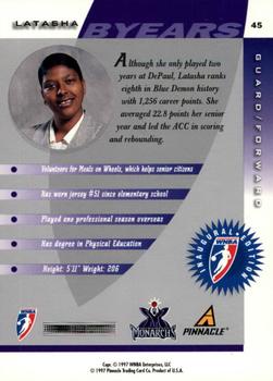 1997 Pinnacle Inside WNBA #45 Latasha Byears Back