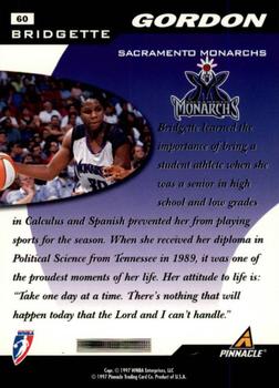 1997 Pinnacle Inside WNBA #60 Bridgette Gordon Back