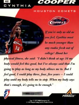 1997 Pinnacle Inside WNBA #62 Cynthia Cooper Back