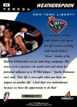 1997 Pinnacle Inside WNBA #63 Teresa Weatherspoon Back