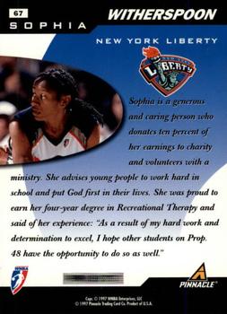 1997 Pinnacle Inside WNBA #67 Sophia Witherspoon Back