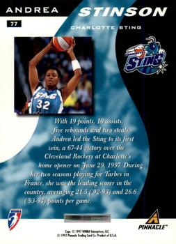 1997 Pinnacle Inside WNBA #77 Andrea Stinson Back