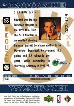 1998-99 Upper Deck Encore - F/X #122 Dirk Nowitzki Back
