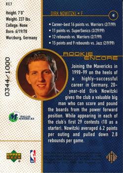 1998-99 Upper Deck Encore - Rookie Encore F/X #RE7 Dirk Nowitzki Back