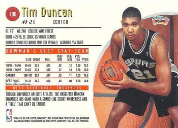 1997-98 Bowman's Best #106 Tim Duncan Back