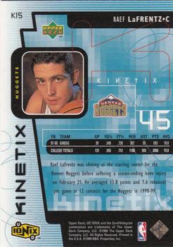 1998-99 Upper Deck Ionix - Kinetix #K15 Raef LaFrentz Back