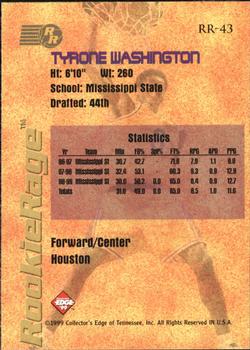 1999 Collector's Edge Rookie Rage - Gold Ingot #RR-43 Tyrone Washington Back