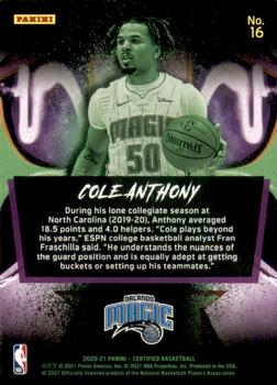 2020-21 Panini Certified - 2020 #16 Cole Anthony Back