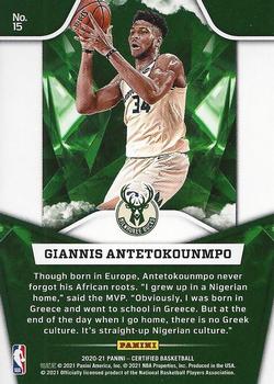 2020-21 Panini Certified - The Mighty #15 Giannis Antetokounmpo Back