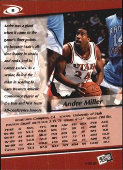 1999 Press Pass - Gold Zone #8 Andre Miller Back