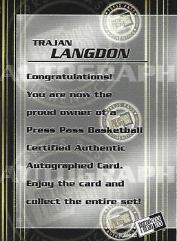 1999 Press Pass Authentics - Autographs #NNO Trajan Langdon Back