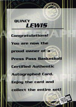 1999 Press Pass Authentics - Autographs #NNO Quincy Lewis Back