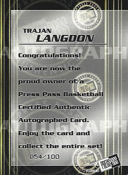 1999 Press Pass Authentics - Autographs Gold #NNO Trajan Langdon Back