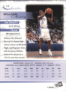 1999 Press Pass Authentics - Hang Time #11 William Avery Back