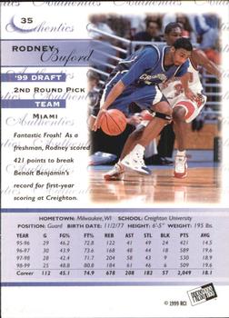 1999 Press Pass Authentics - Hang Time #35 Rodney Buford Back