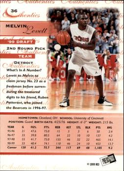 1999 Press Pass Authentics - Hang Time #36 Melvin Levett Back