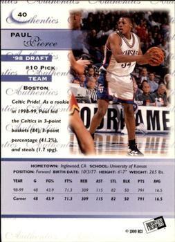1999 Press Pass Authentics - Hang Time #40 Paul Pierce Back
