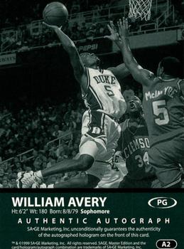 1999 SAGE - Autographs Bronze #A2 William Avery Back