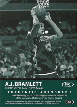 1999 SAGE - Autographs Bronze #A8 A.J. Bramlett Back