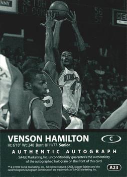 1999 SAGE - Autographs Bronze #A23 Venson Hamilton Back