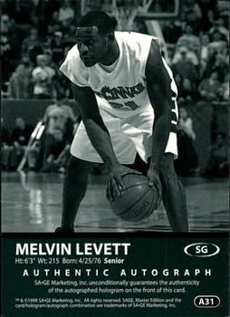 1999 SAGE - Autographs Bronze #A31 Melvin Levett Back