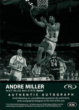 1999 SAGE - Autographs Bronze #A36 Andre Miller Back