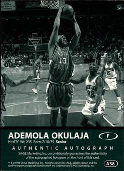 1999 SAGE - Autographs Bronze #A38 Ademola Okulaja Back