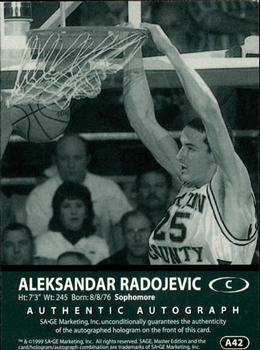 1999 SAGE - Autographs Bronze #A42 Aleksandar Radojevic Back