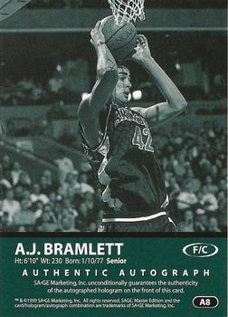 1999 SAGE - Autographs Gold #A8 A.J. Bramlett Back