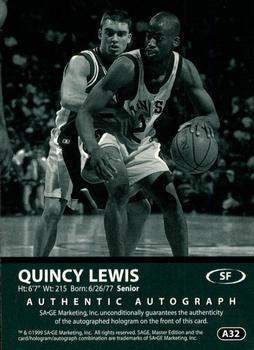 1999 SAGE - Autographs Gold #A32 Quincy Lewis Back