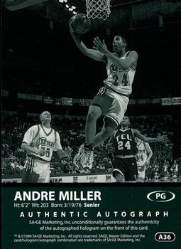 1999 SAGE - Autographs Gold #A36 Andre Miller Back