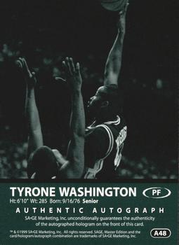 1999 SAGE - Autographs Gold #A48 Tyrone Washington Back